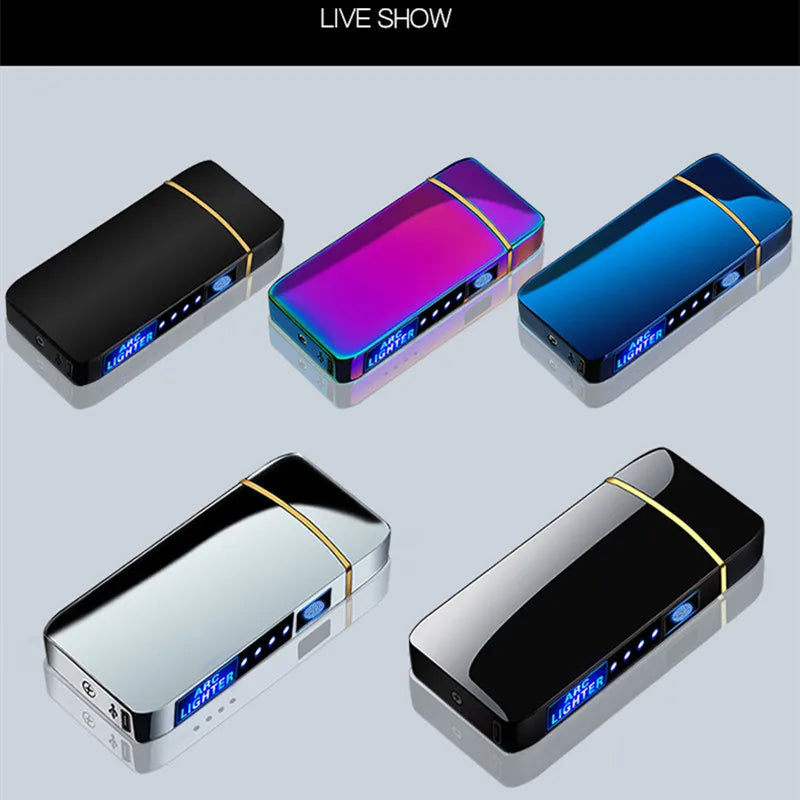 Rechargeable Windproof Double Arc Plasma Electric Lighter, Pulse Flameless Fingerprint Touch Sensing