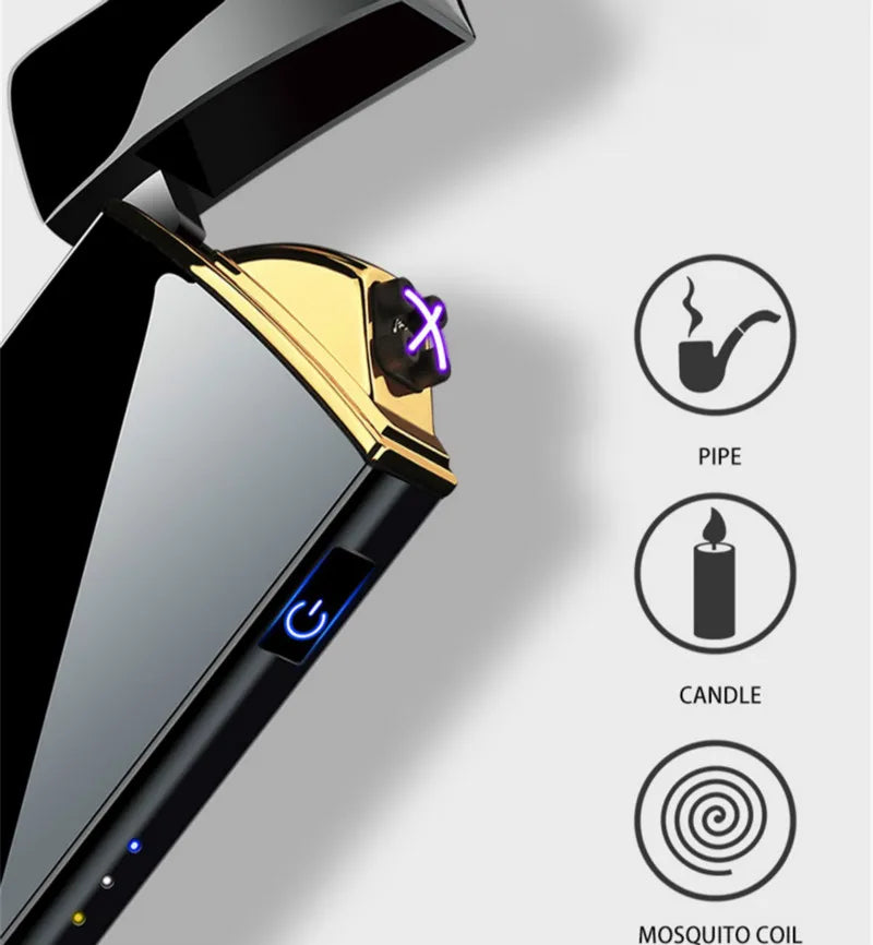 Rechargeable Windproof Double Arc Plasma Electric Lighter, Pulse Flameless Fingerprint Touch Sensing